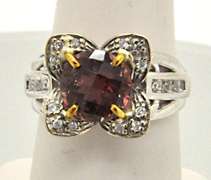 14K WHITE GOLD PINK TOURMALINE AND CZ RING WITH YELLOW