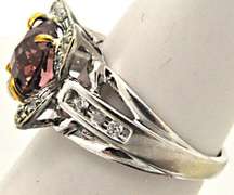 14K WHITE GOLD PINK TOURMALINE AND CZ RING WITH YELLOW
