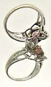 14K WHITE GOLD PINK TOURMALINE AND CZ RING WITH YELLOW