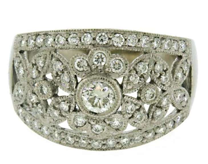 Fancy Milgrain and Diamond Floral Ring