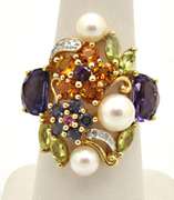 14K YELLOW GOLD CULTURED PEARL, AMETHYST, TANZANITE,DIA