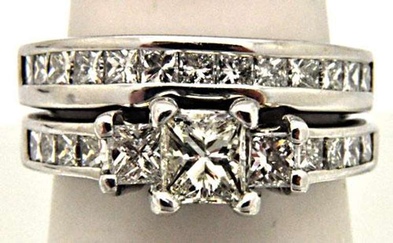 14K WHITE GOLD LADIES 2 RINGS SET 2.00 CARATS DIAMONDS.