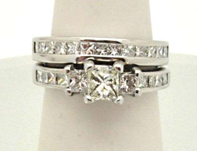 14K WHITE GOLD LADIES 2 RINGS SET 2.00 CARATS DIAMONDS.