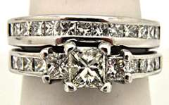 14K WHITE GOLD LADIES 2 RINGS SET 2.00 CARATS DIAMONDS.