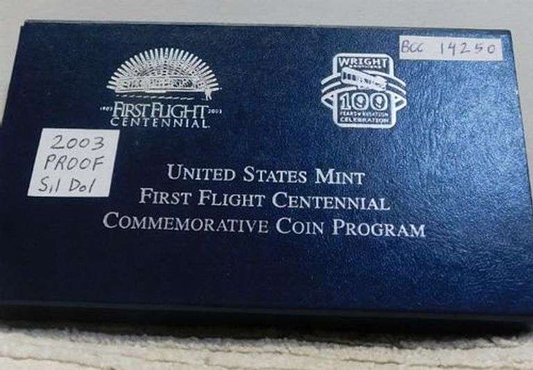 2003 Silver PROOF First Flight Dollar, Gov box & doc