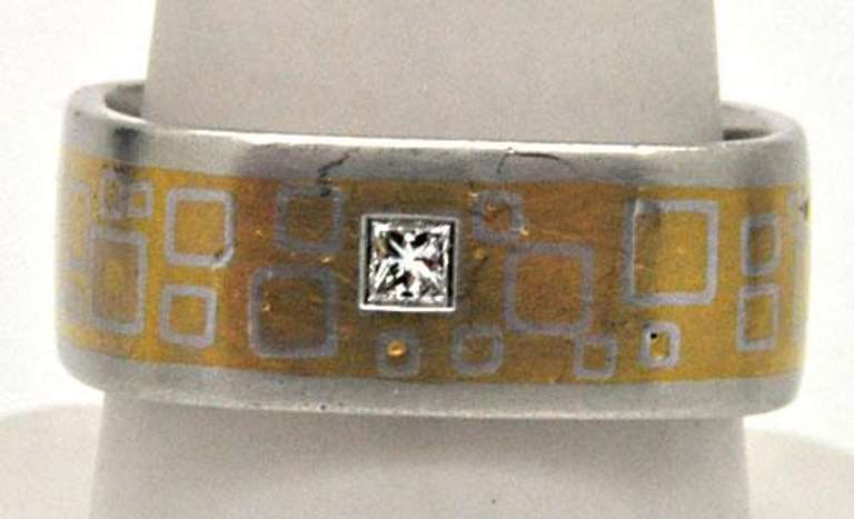 24K GOLD & PLATINUM SQUARE DESIGN DIAMOND BAND.