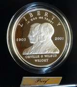2003 Silver PROOF First Flight Dollar, Gov box & doc