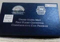 2003 Silver PROOF First Flight Dollar, Gov box & doc