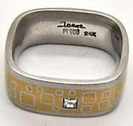 24K GOLD & PLATINUM SQUARE DESIGN DIAMOND BAND.