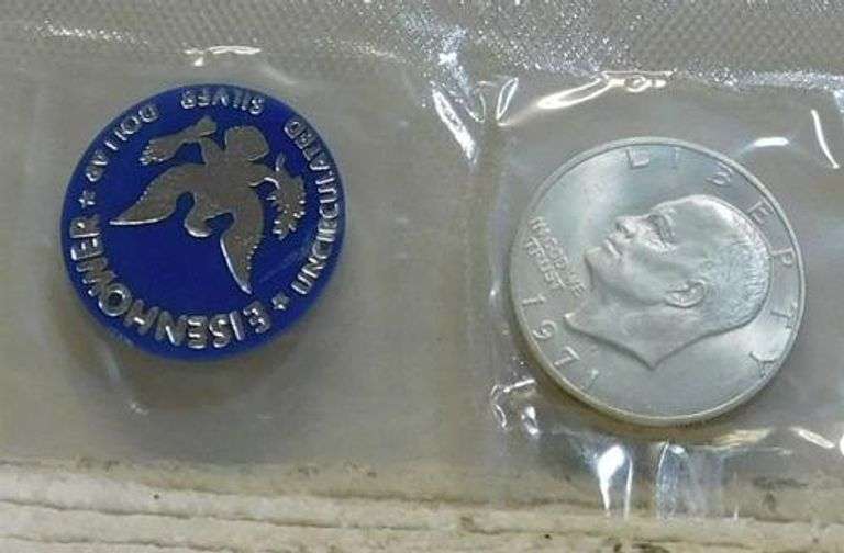 1971 Silver Unc Ike Dollar, govmt package (Blue Ike)