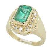 Emerald and Diamond Halo Cocktail Ring