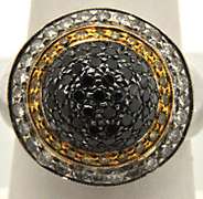 18K WHITE GOLD RING WITH WHITE, BLACK AND YELLOW DIAMONDS