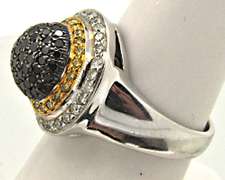 18K WHITE GOLD RING WITH WHITE, BLACK AND YELLOW DIAMONDS