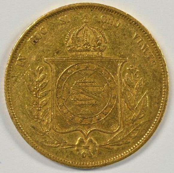 Very scarce 1867 Brazil 20,000 Reis Gold Piece