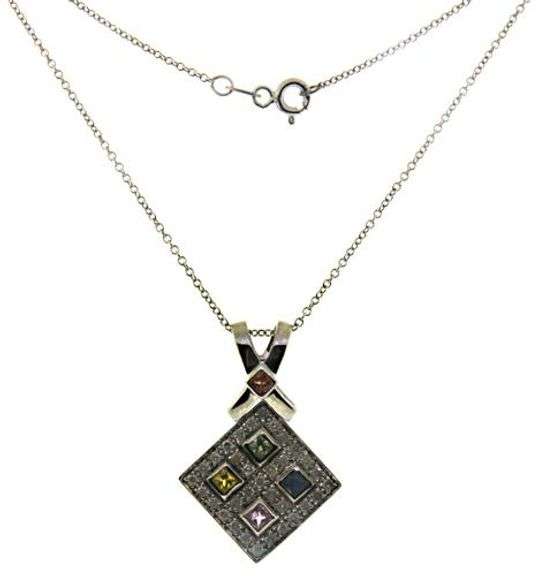 Stylish 14kt WG Diamond and Multi-Gemstone Necklace