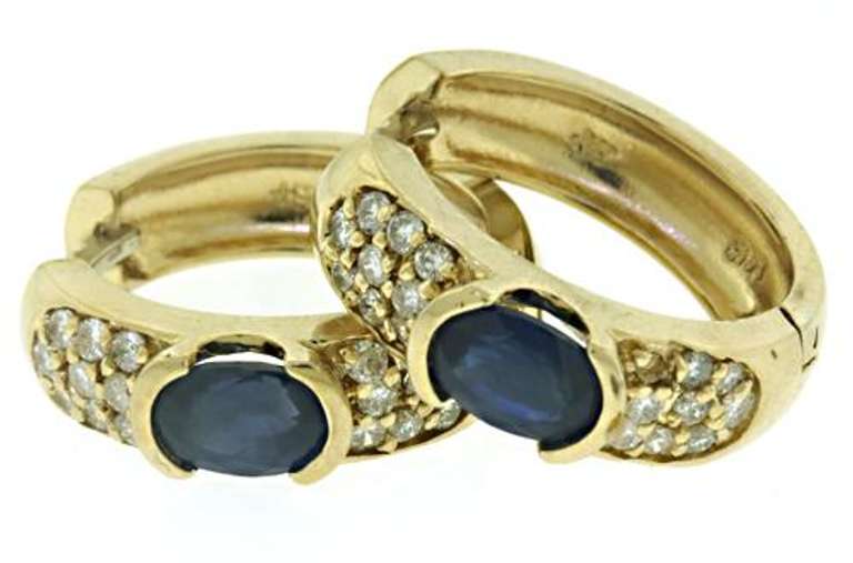 Dreamy Sapphire and Pave Diamond Hoop Earrings