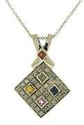 Stylish 14kt WG Diamond and Multi-Gemstone Necklace