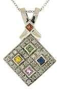 Stylish 14kt WG Diamond and Multi-Gemstone Necklace