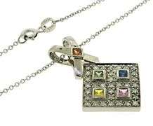 Stylish 14kt WG Diamond and Multi-Gemstone Necklace