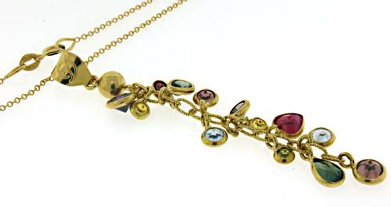 18kt Multi Gemstone Bezel Set Tassle Necklace