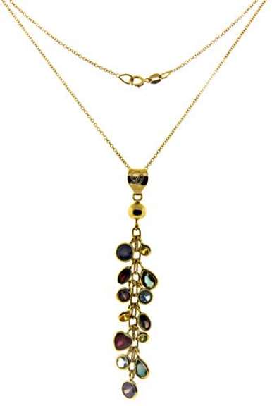 18kt Multi Gemstone Bezel Set Tassle Necklace