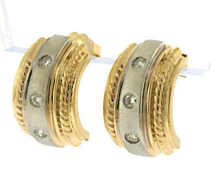 Unique 14kt Two-Tone Etruscan-Style Diamond Earrings