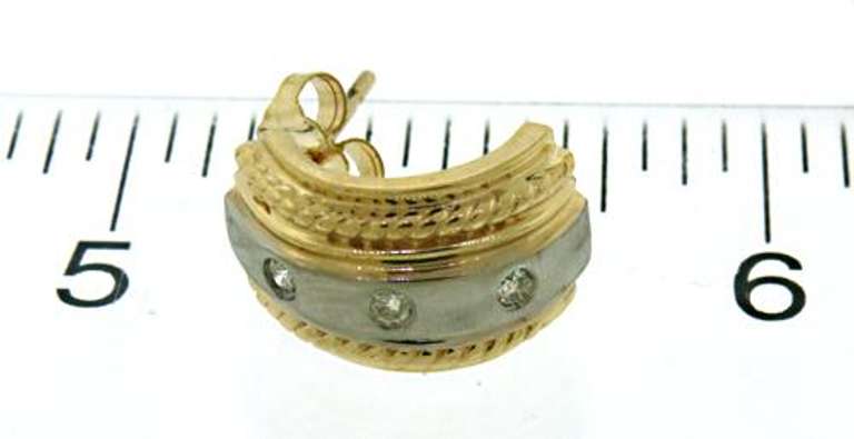 Unique 14kt Two-Tone Etruscan-Style Diamond Earrings