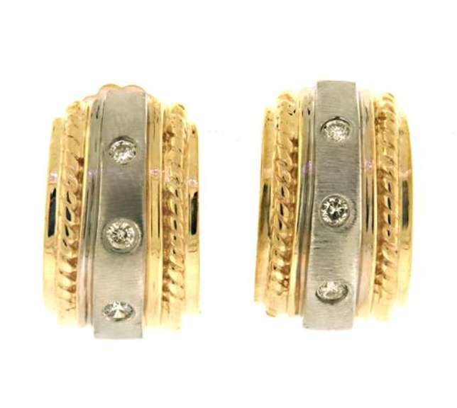Unique 14kt Two-Tone Etruscan-Style Diamond Earrings