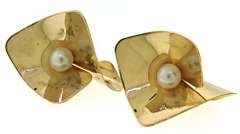 Stylish 14kt YG Abstract Pearl Earrings