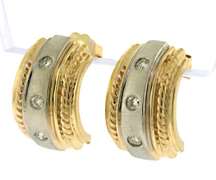 Unique 14kt Two-Tone Etruscan-Style Diamond Earrings
