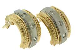 Unique 14kt Two-Tone Etruscan-Style Diamond Earrings