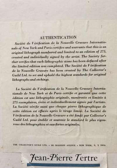 Jean Pierre Tertre Original Limited Edition Lithograph