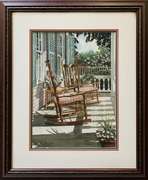 Beautiful Signed Mixed Media of Porch Rocking Chairs