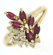 Beautiful 14kt YG Ruby Diamond Cluster Ring