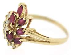 Beautiful 14kt YG Ruby Diamond Cluster Ring