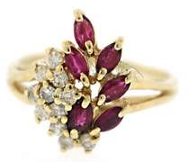 Beautiful 14kt YG Ruby Diamond Cluster Ring