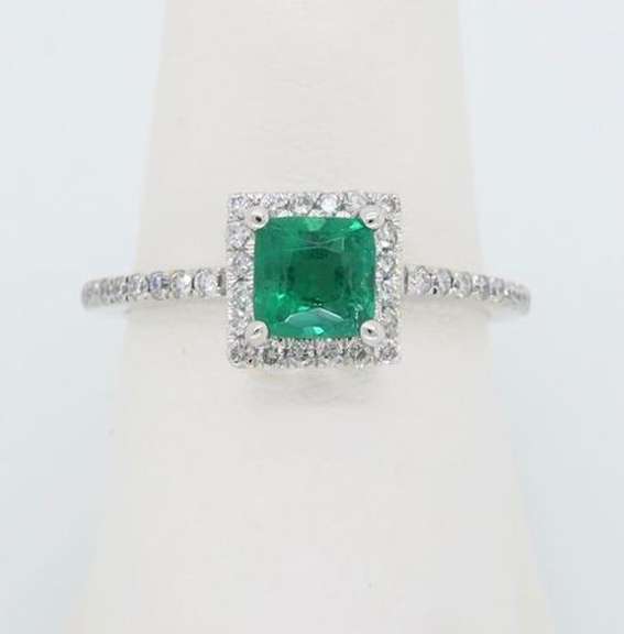 Emerald and Diamond Halo Ring