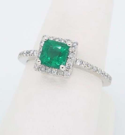 Emerald and Diamond Halo Ring
