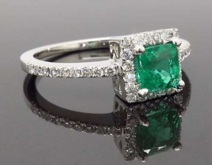 Emerald and Diamond Halo Ring