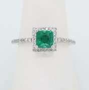 Emerald and Diamond Halo Ring