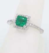 Emerald and Diamond Halo Ring