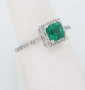 Emerald and Diamond Halo Ring