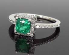Emerald and Diamond Halo Ring