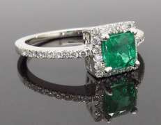 Emerald and Diamond Halo Ring