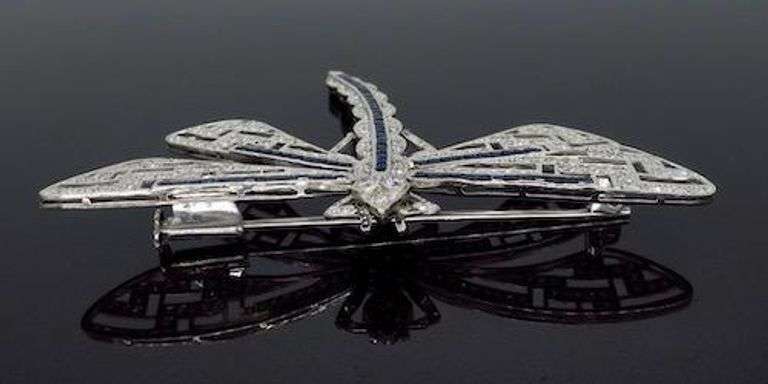 Platinum Diamond & Sapphire Dragon Fly Brooch