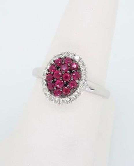 Ruby and Diamond Cluster Ring