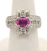 LADIES 14K WHITE GOLD PINK TOURMALINE & DIAMOND RING.