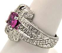 LADIES 14K WHITE GOLD PINK TOURMALINE & DIAMOND RING.