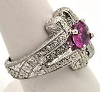 LADIES 14K WHITE GOLD PINK TOURMALINE & DIAMOND RING.