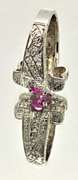 LADIES 14K WHITE GOLD PINK TOURMALINE & DIAMOND RING.